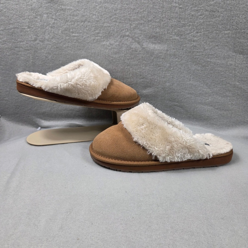 Minnetonka Suede Scuff Slippers Womens 8M Tan Excellent Faux Fur Lined 40811